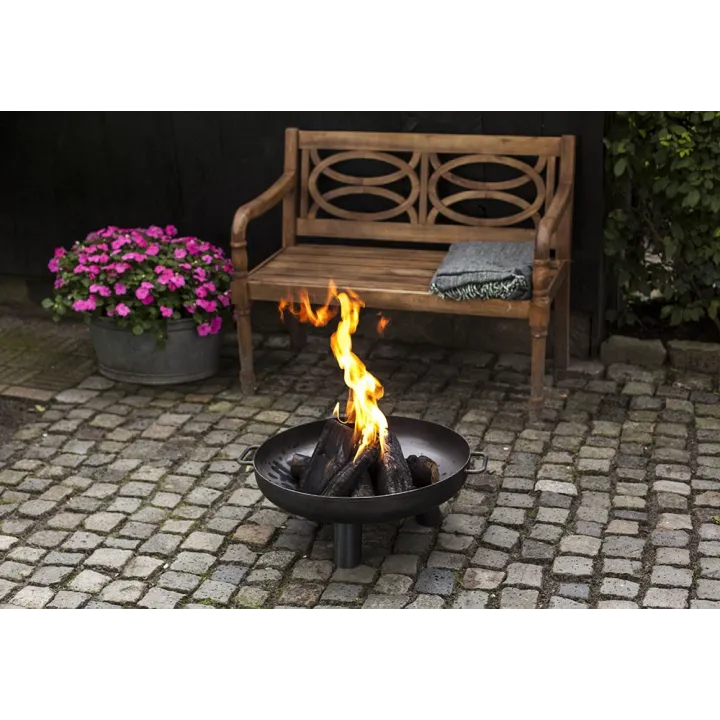 Brasero de jardin noir sur pieds, coupe à feu en acier - Ersho