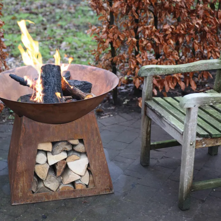 Brasero Vasque feu et stockage à bûches  - Ersho