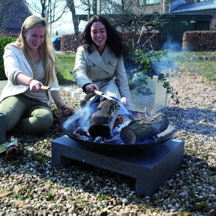 Brasero de jardin, vasque à feu avec support rectangulaire en pierre - Ersho