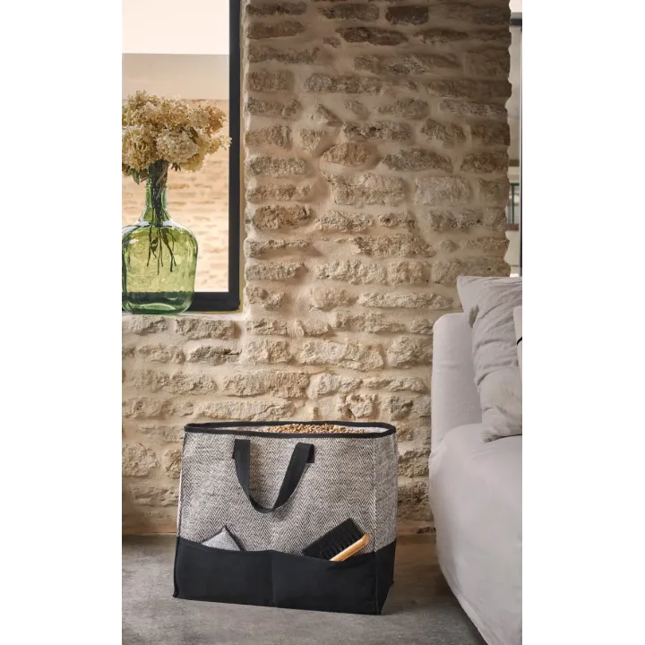 Sac à Granulés Tweedy Noir - Coton, 30 kg, Pratique et Élégant - Ersho